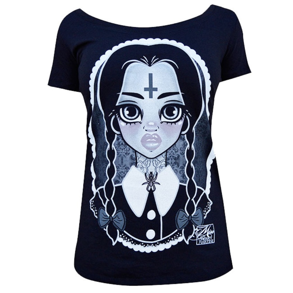 Wednesday Addams Goth Girl Scoop Neck Tee S-M-L-XL NWT